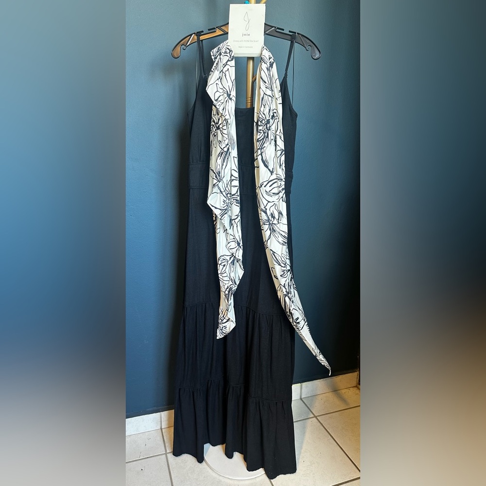 Joie Black Dress with Silk Floral Scarf - Picture 2 of 12